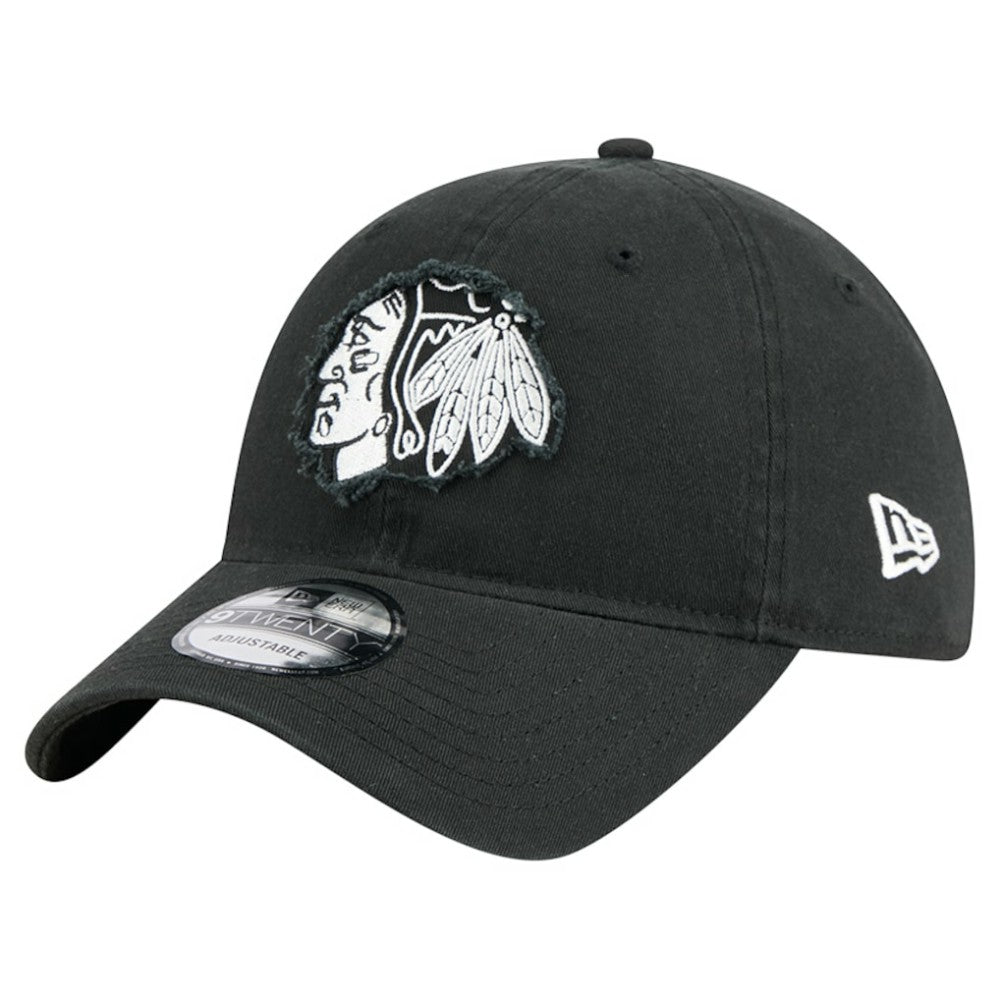 Chicago Blackhawks New Era Stamp Fabric Applique 9TWENTY Adjustable Hat - Black | New Era discount
