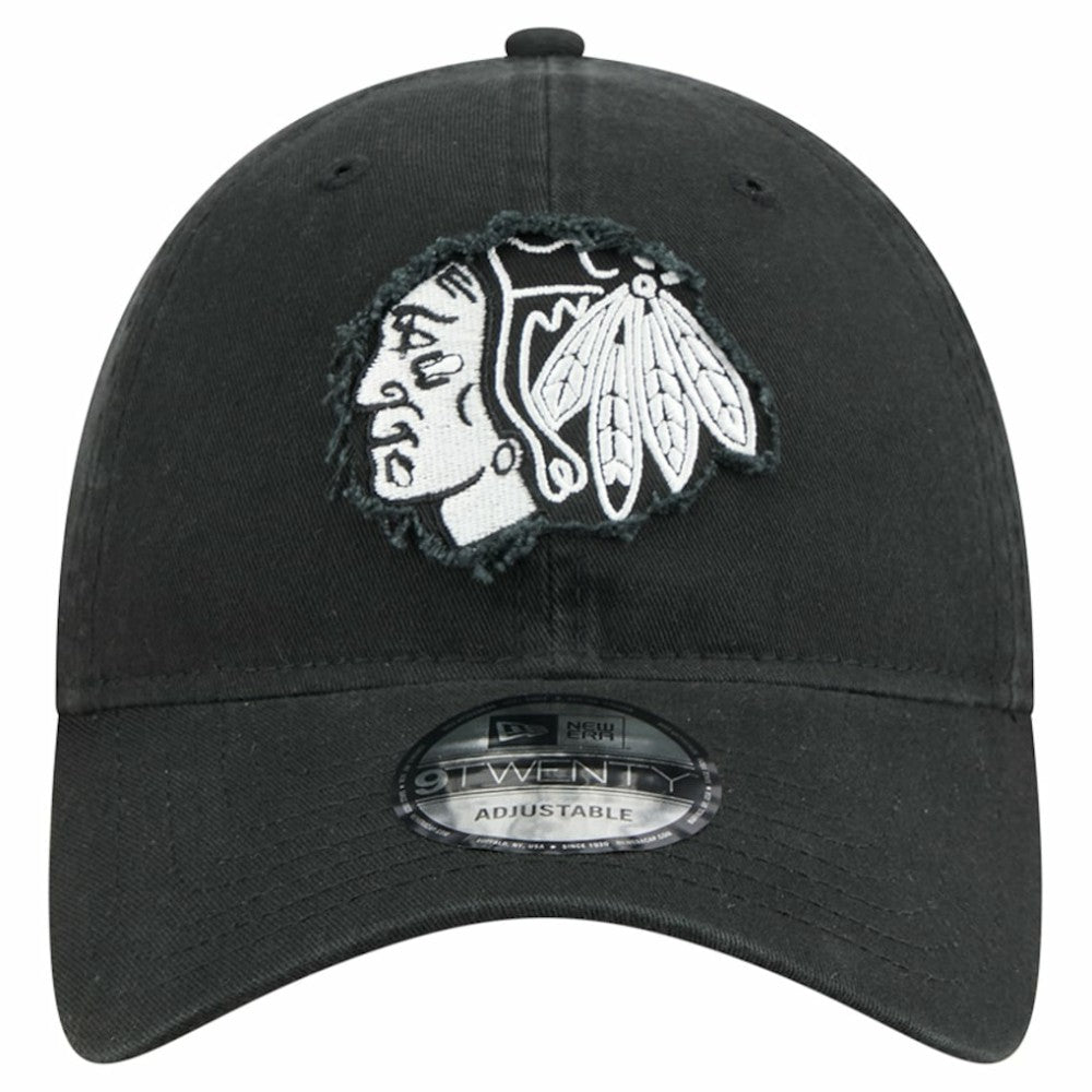 Chicago Blackhawks New Era Stamp Fabric Applique 9TWENTY Adjustable Hat - Black | New Era discount