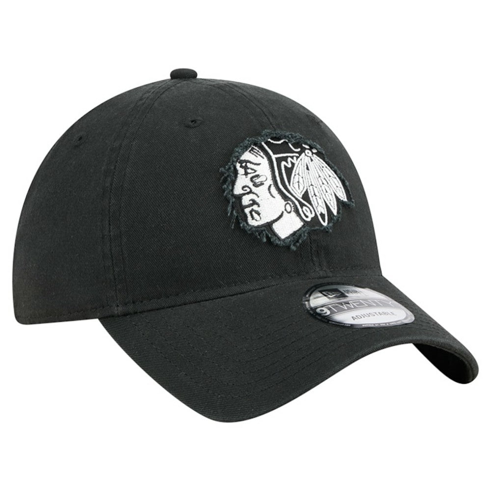 Chicago Blackhawks New Era Stamp Fabric Applique 9TWENTY Adjustable Hat - Black | New Era discount