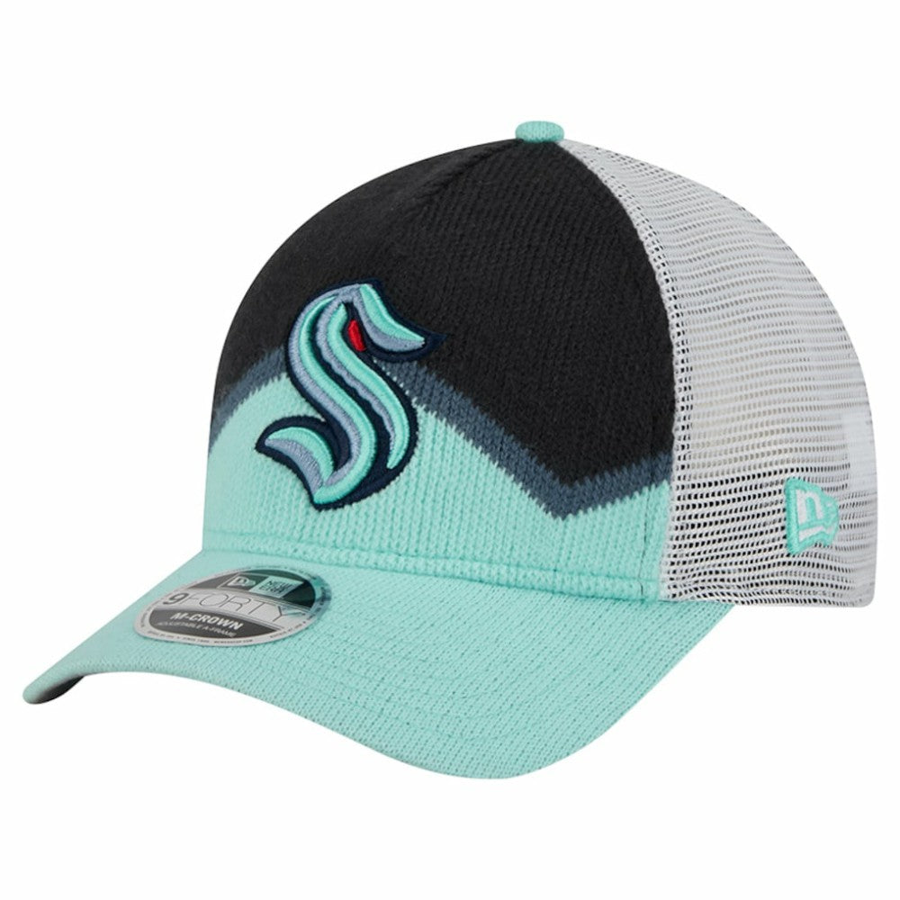 Seattle Kraken New Era Hockey Sock 9FORTY A-Frame M-Crown Adjustable Trucker Hat - Light Blue/Deep Sea Blue | New Era discount