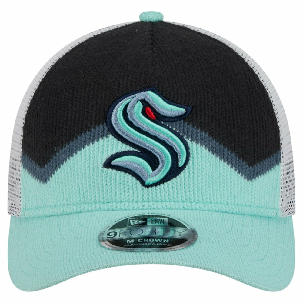 Seattle Kraken New Era Hockey Sock 9FORTY A-Frame M-Crown Adjustable Trucker Hat - Light Blue/Deep Sea Blue | New Era discount
