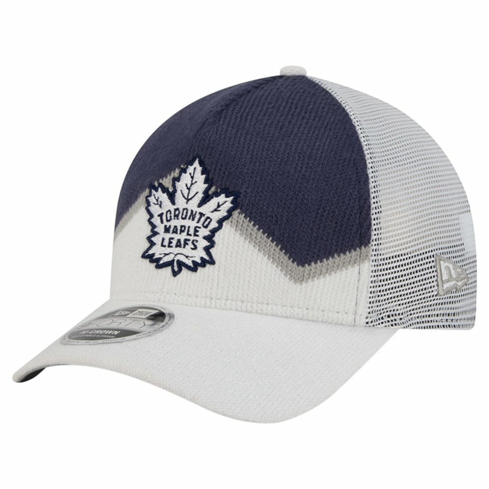 Toronto Maple Leafs New Era Hockey Sock 9FORTY A-Frame M-Crown Adjustable Trucker Hat - White/Blue | New Era near me