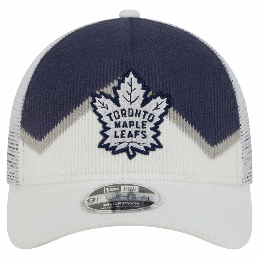 Toronto Maple Leafs New Era Hockey Sock 9FORTY A-Frame M-Crown Adjustable Trucker Hat - White/Blue | New Era near me