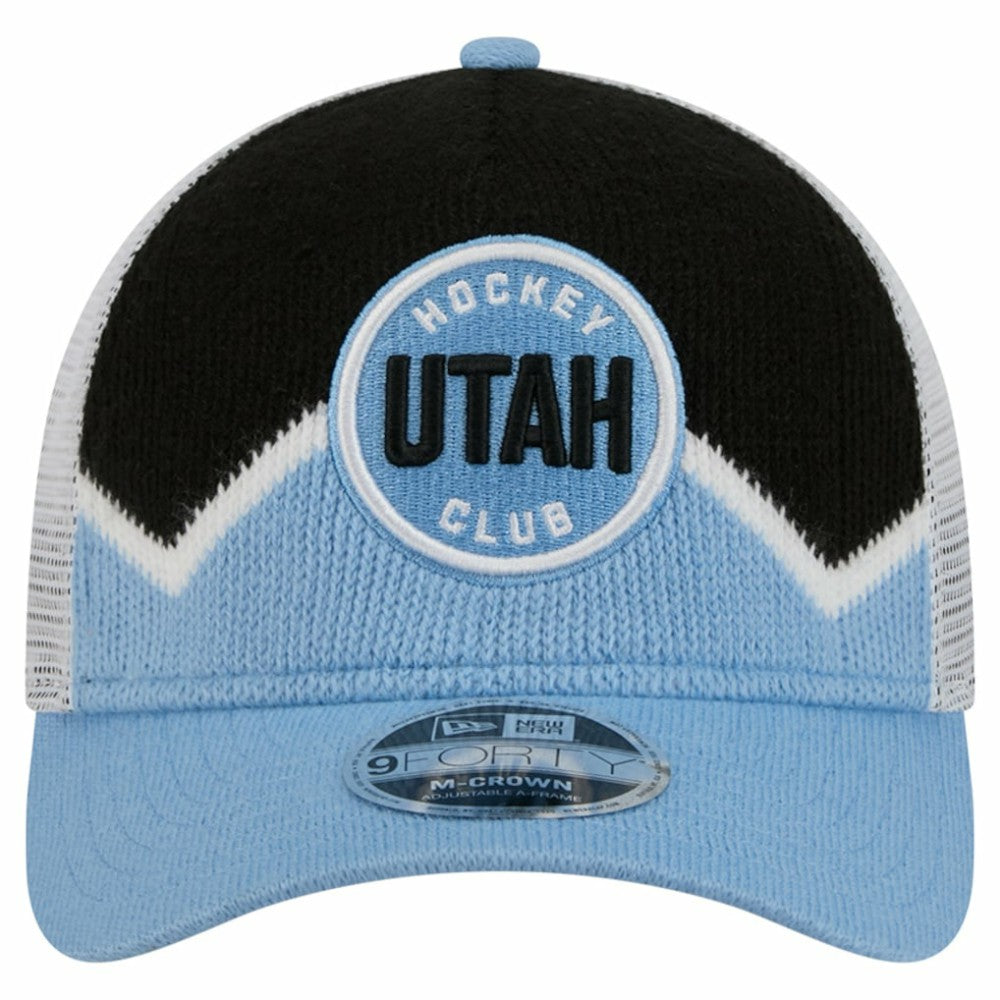 Utah Mammoth New Era Hockey Sock 9FORTY A-Frame M-Crown Adjustable Trucker Hat - Light Blue/Black | New Era on sale
