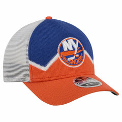 New York Islanders New Era Hockey Sock 9FORTY A-Frame M-Crown Adjustable Trucker Hat - Orange/Royal | New Era Clearance
