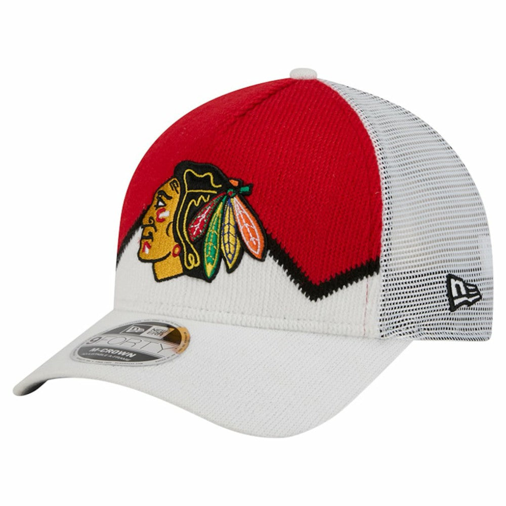 Chicago Blackhawks New Era Hockey Sock 9FORTY A-Frame M-Crown Adjustable Trucker Hat - White/Red | New Era sale