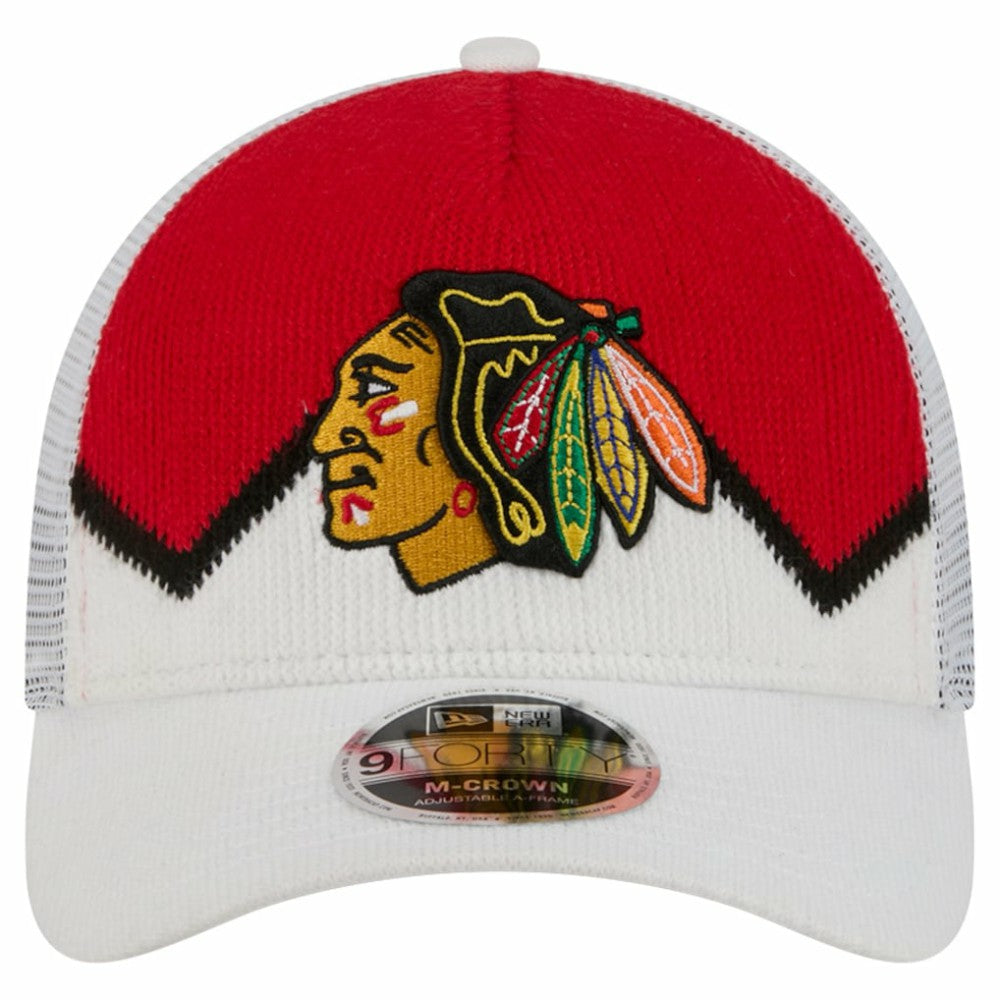 Chicago Blackhawks New Era Hockey Sock 9FORTY A-Frame M-Crown Adjustable Trucker Hat - White/Red | New Era sale