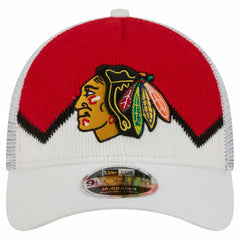 Chicago Blackhawks New Era Hockey Sock 9FORTY A-Frame M-Crown Adjustable Trucker Hat - White/Red | New Era sale