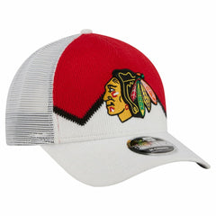 Chicago Blackhawks New Era Hockey Sock 9FORTY A-Frame M-Crown Adjustable Trucker Hat - White/Red | New Era sale