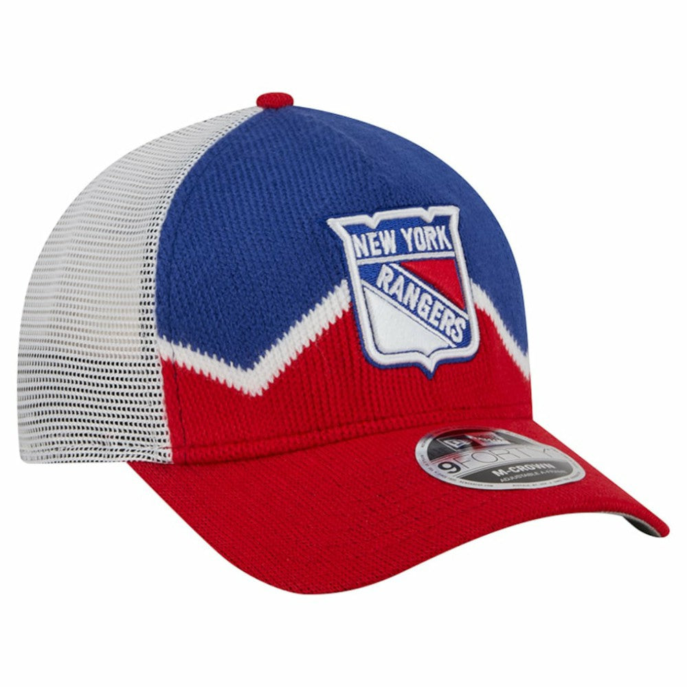 New York Rangers New Era Hockey Sock 9FORTY A-Frame M-Crown Adjustable Trucker Hat - Red/Blue | New Era near me