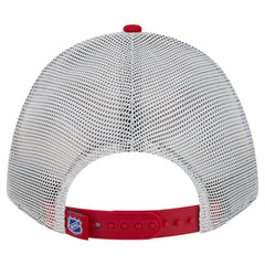 New York Rangers New Era Hockey Sock 9FORTY A-Frame M-Crown Adjustable Trucker Hat - Red/Blue | New Era near me