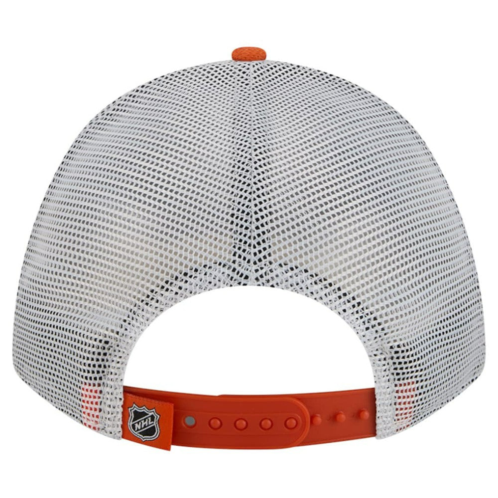 Philadelphia Flyers New Era Hockey Sock 9FORTY A-Frame M-Crown Adjustable Trucker Hat - Orange/Black | New Era Lifestyle