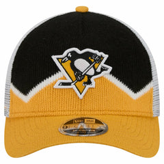 Pittsburgh Penguins New Era Hockey Sock 9FORTY A-Frame M-Crown Adjustable Trucker Hat - Gold/Black | New Era discount