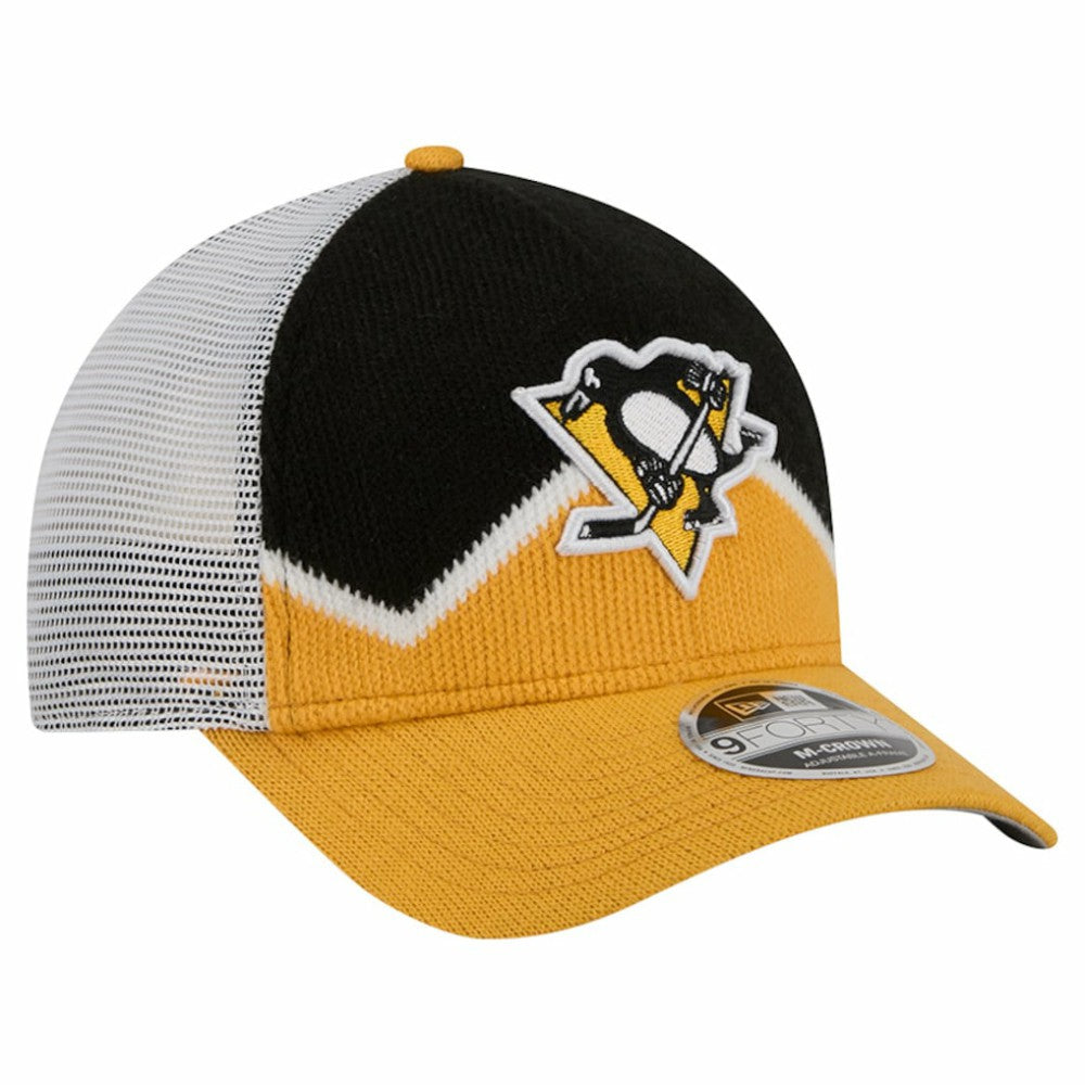 Pittsburgh Penguins New Era Hockey Sock 9FORTY A-Frame M-Crown Adjustable Trucker Hat - Gold/Black | New Era discount