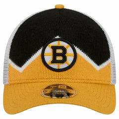 Boston Bruins New Era Hockey Sock 9FORTY A-Frame M-Crown Adjustable Trucker Hat - Gold/Black | New Era on sale