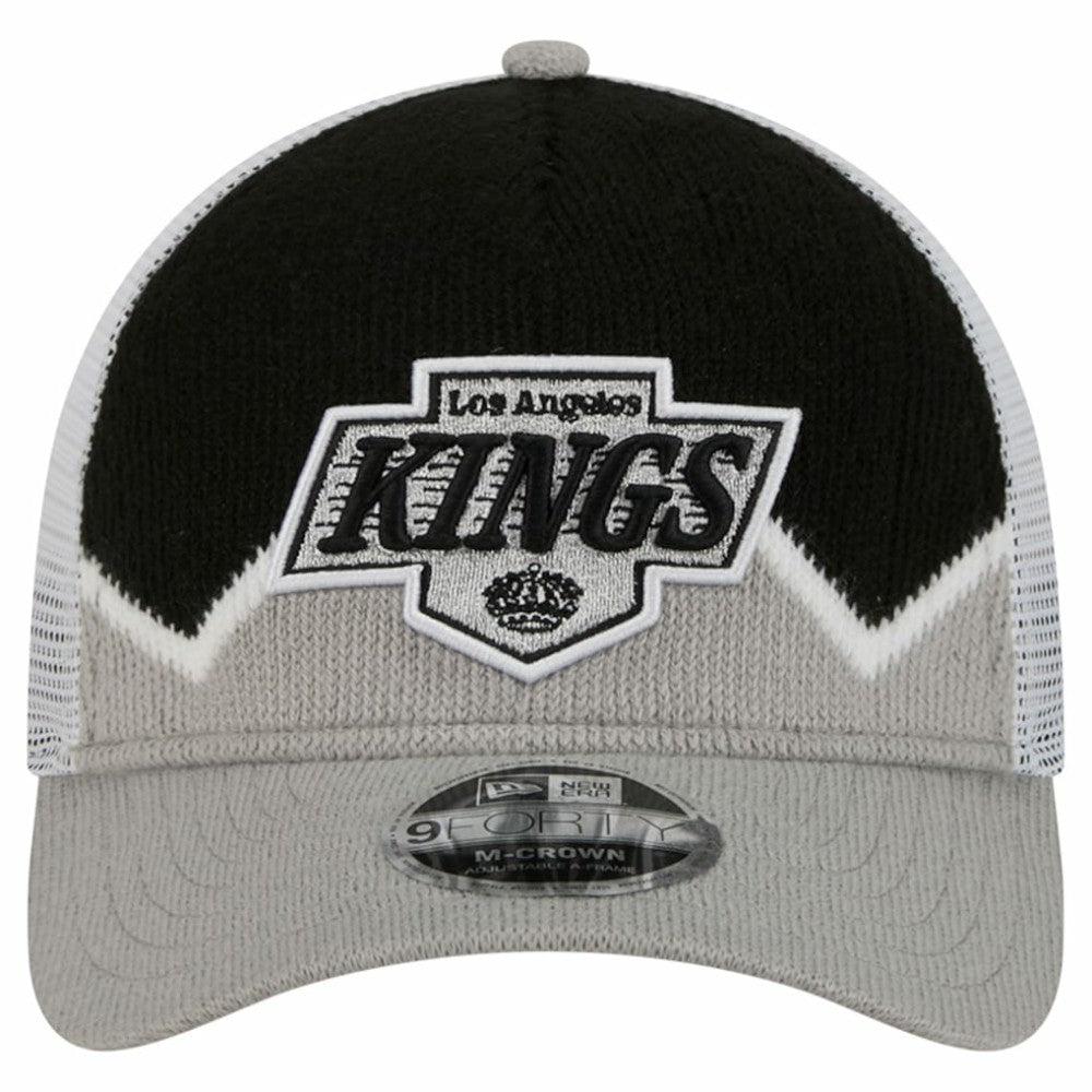 Los Angeles Kings New Era Hockey Sock 9FORTY A-Frame M-Crown Adjustable Trucker Hat - Silver/Black | New Era Clearance