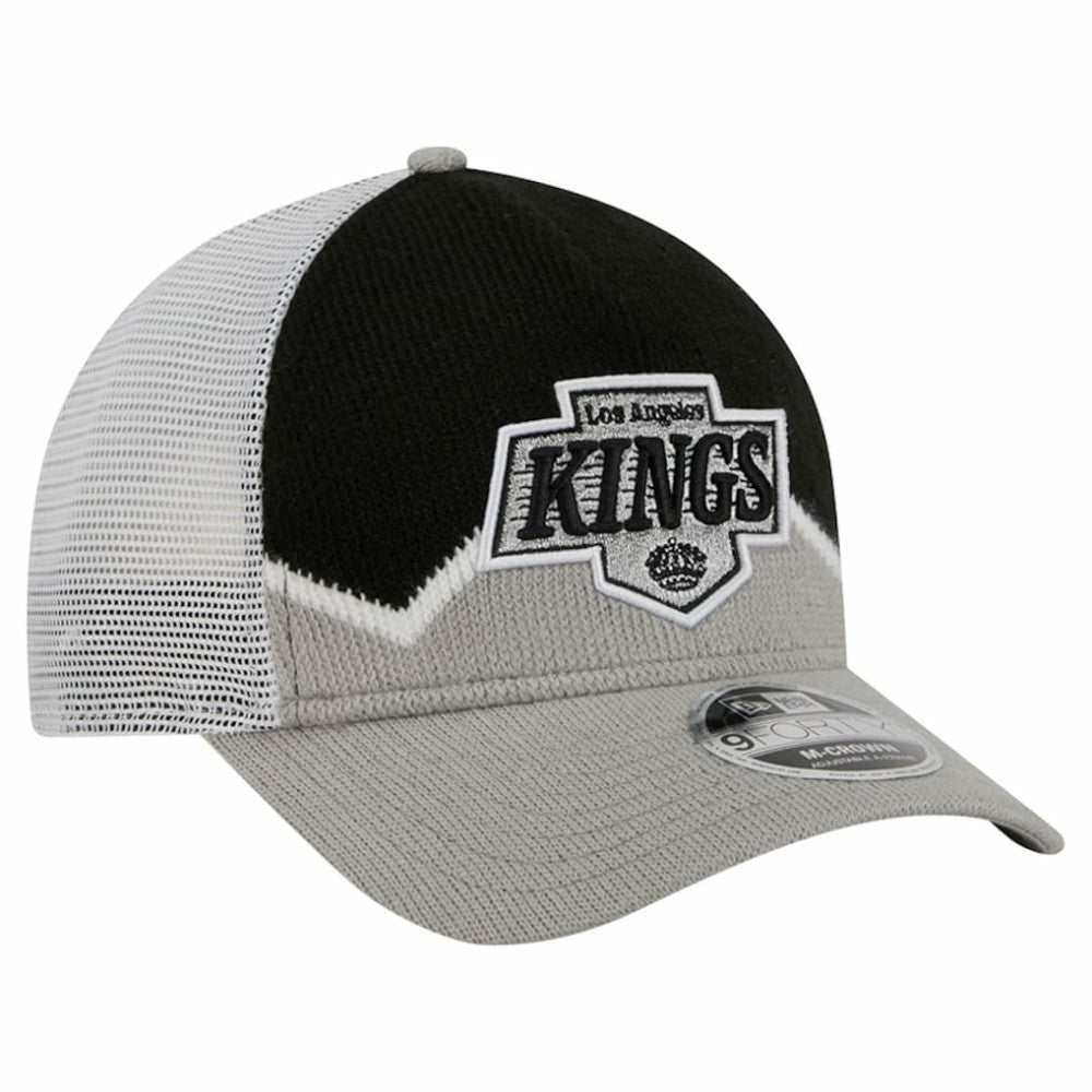 Los Angeles Kings New Era Hockey Sock 9FORTY A-Frame M-Crown Adjustable Trucker Hat - Silver/Black | New Era Clearance