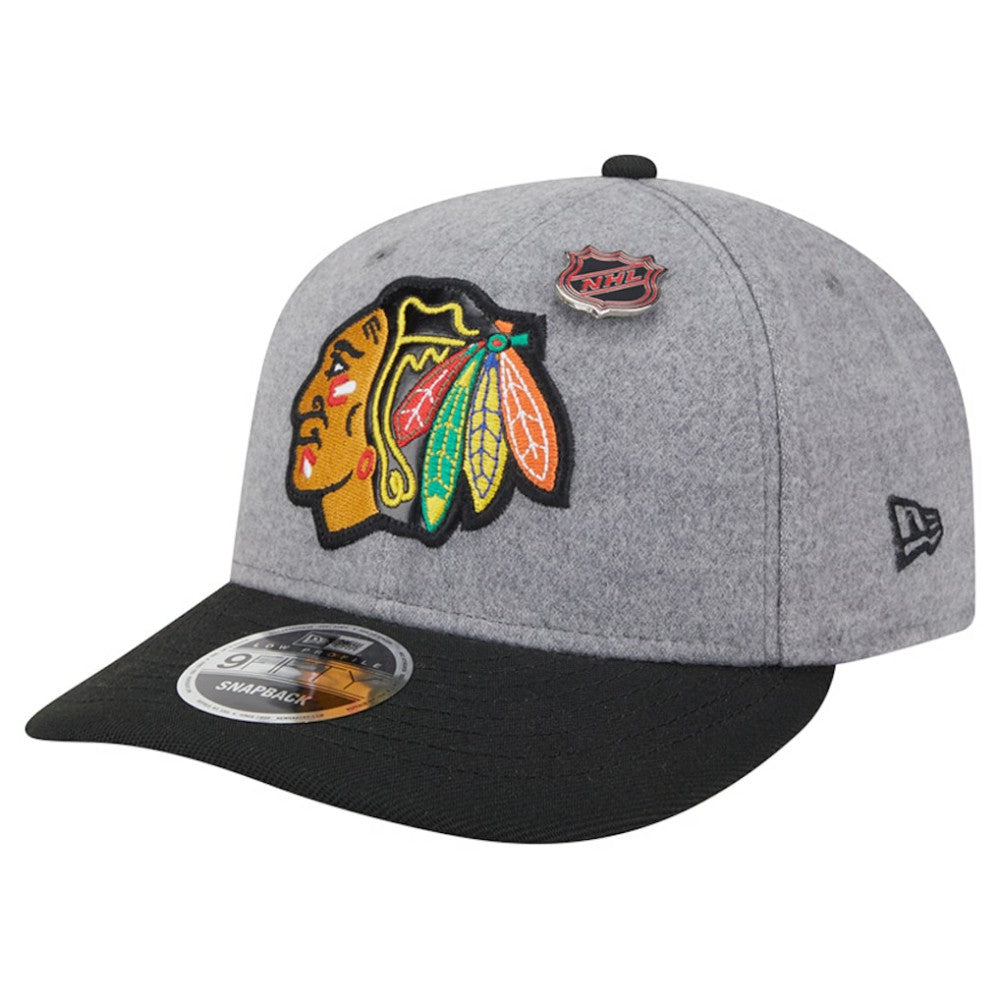 Chicago Blackhawks New Era Wool Pin Low Profile 9FIFTY Snapback Hat - Gray/Black | New Era near me
