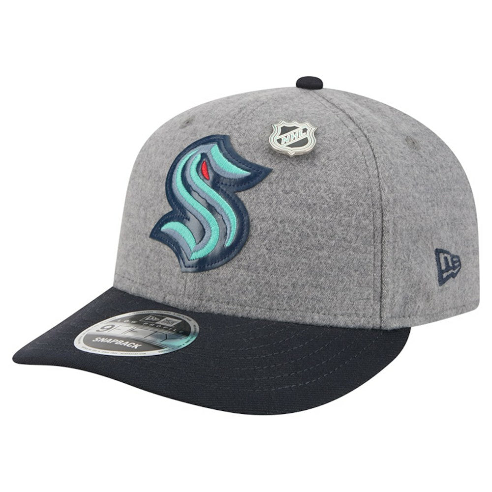 Seattle Kraken New Era Wool Pin Low Profile 9FIFTY Snapback Hat - Gray/Deep Sea Blue | New Era on sale