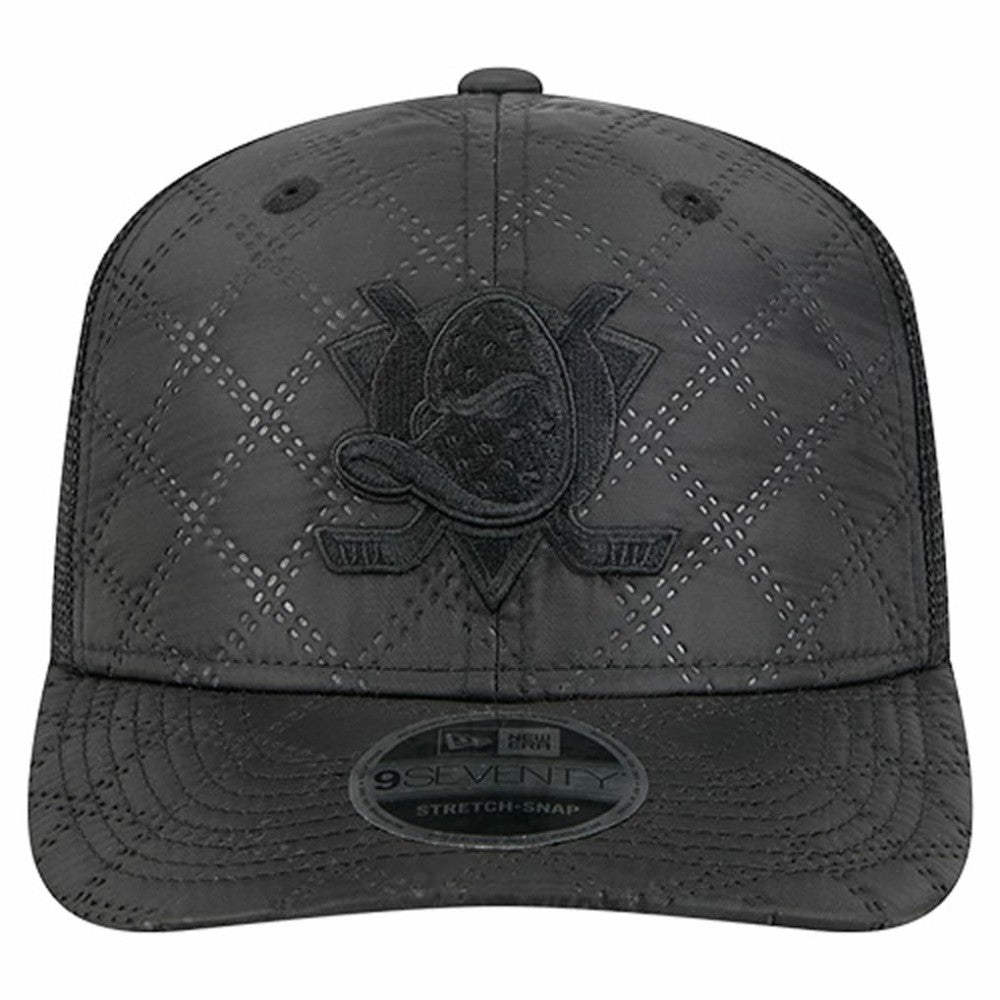 Anaheim Ducks New Era Quilted Nylon 9SEVENTY Adjustable Trucker Hat - Black | New Era Clearance