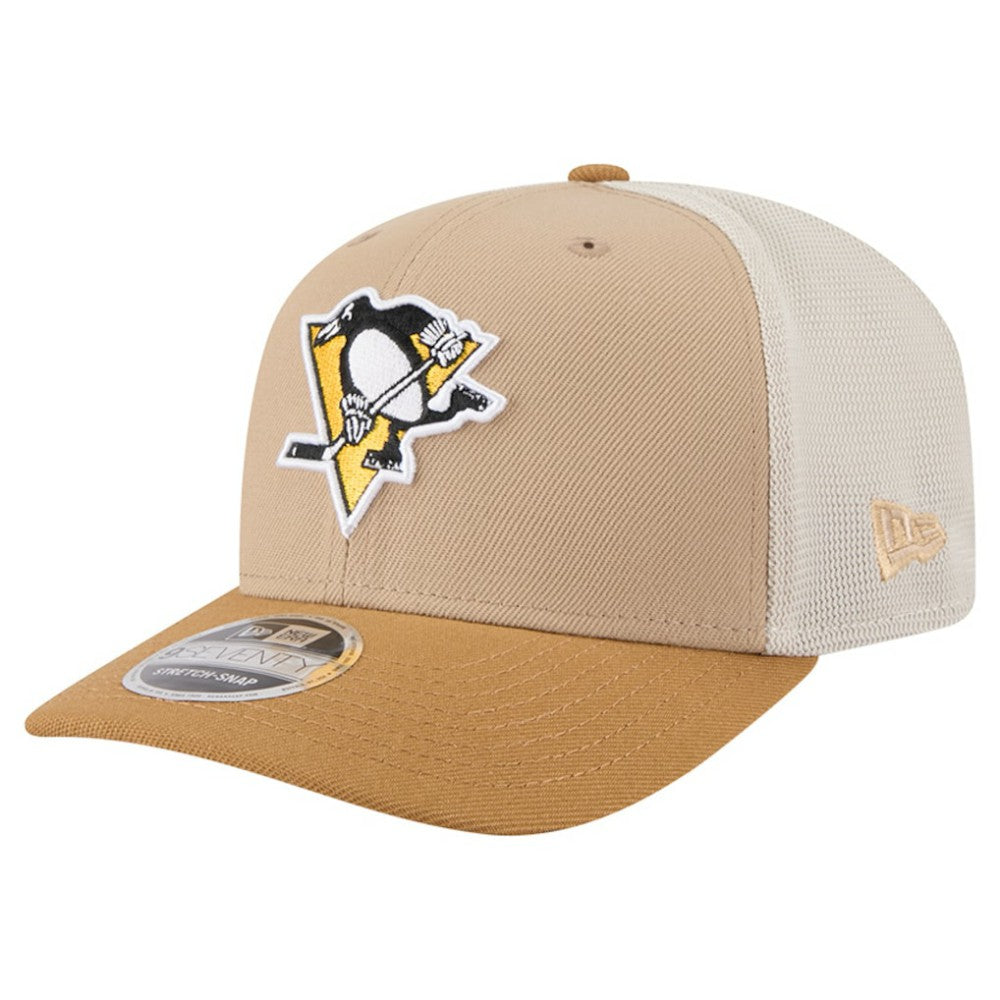 Pittsburgh Penguins New Era Two-Tone Trucker 9SEVENTY Stretch Snap Adjustable Hat - Tan/Light Brown | New Era Lifestyle