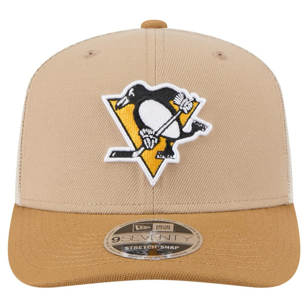 Pittsburgh Penguins New Era Two-Tone Trucker 9SEVENTY Stretch Snap Adjustable Hat - Tan/Light Brown | New Era Lifestyle