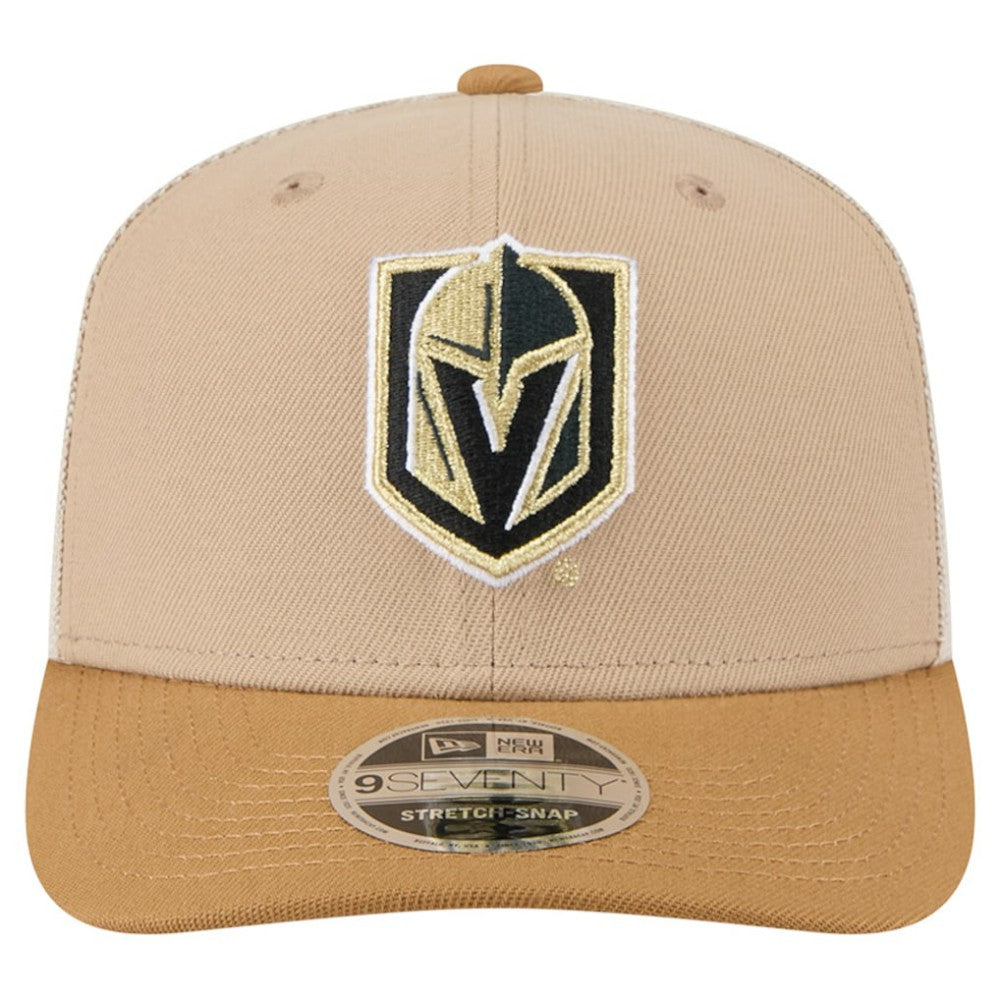 Vegas Golden Knights New Era Two-Tone Trucker 9SEVENTY Stretch Snap Adjustable Hat - Tan/Light Brown | New Era Clearance
