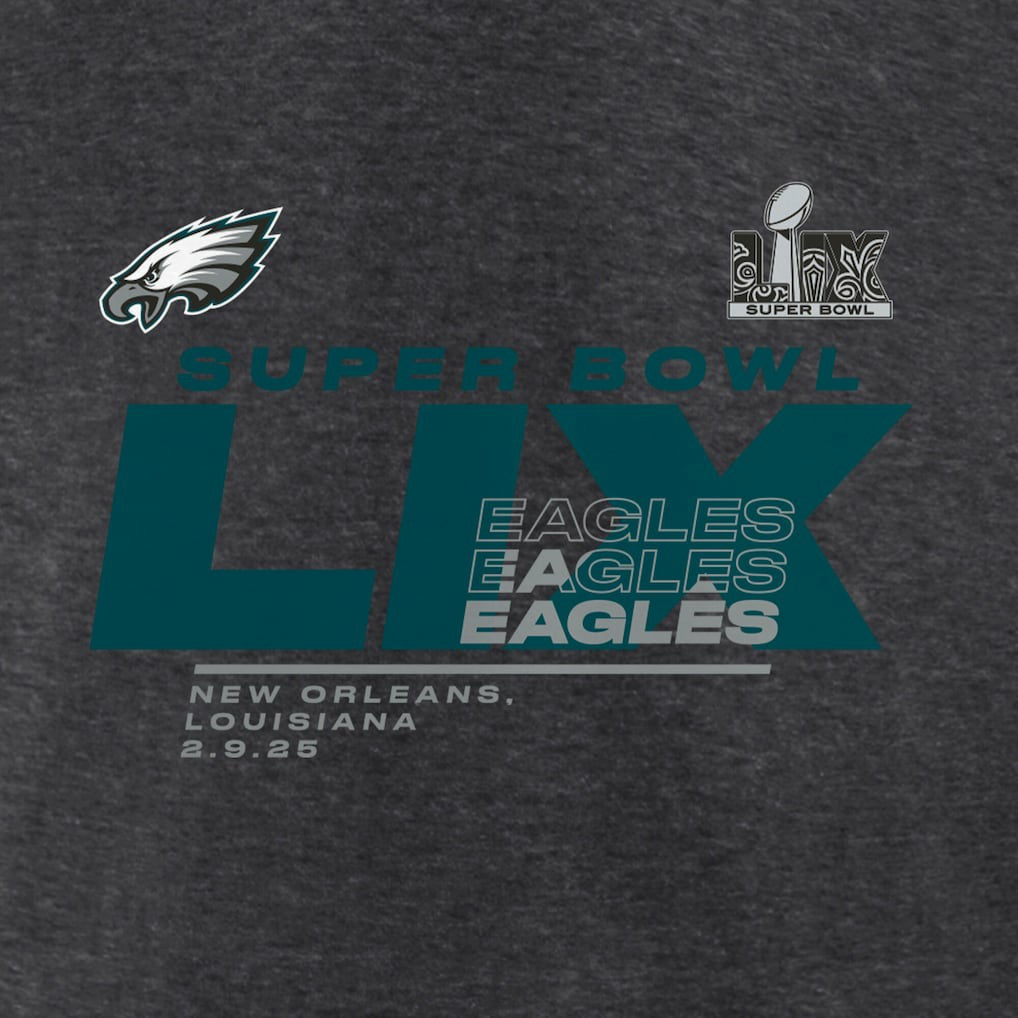 Philadelphia Eagles Women's Super Bowl LIX Quick Pass Long Sleeve V-Neck T-Shirt - Heather Charcoal - Fanatics