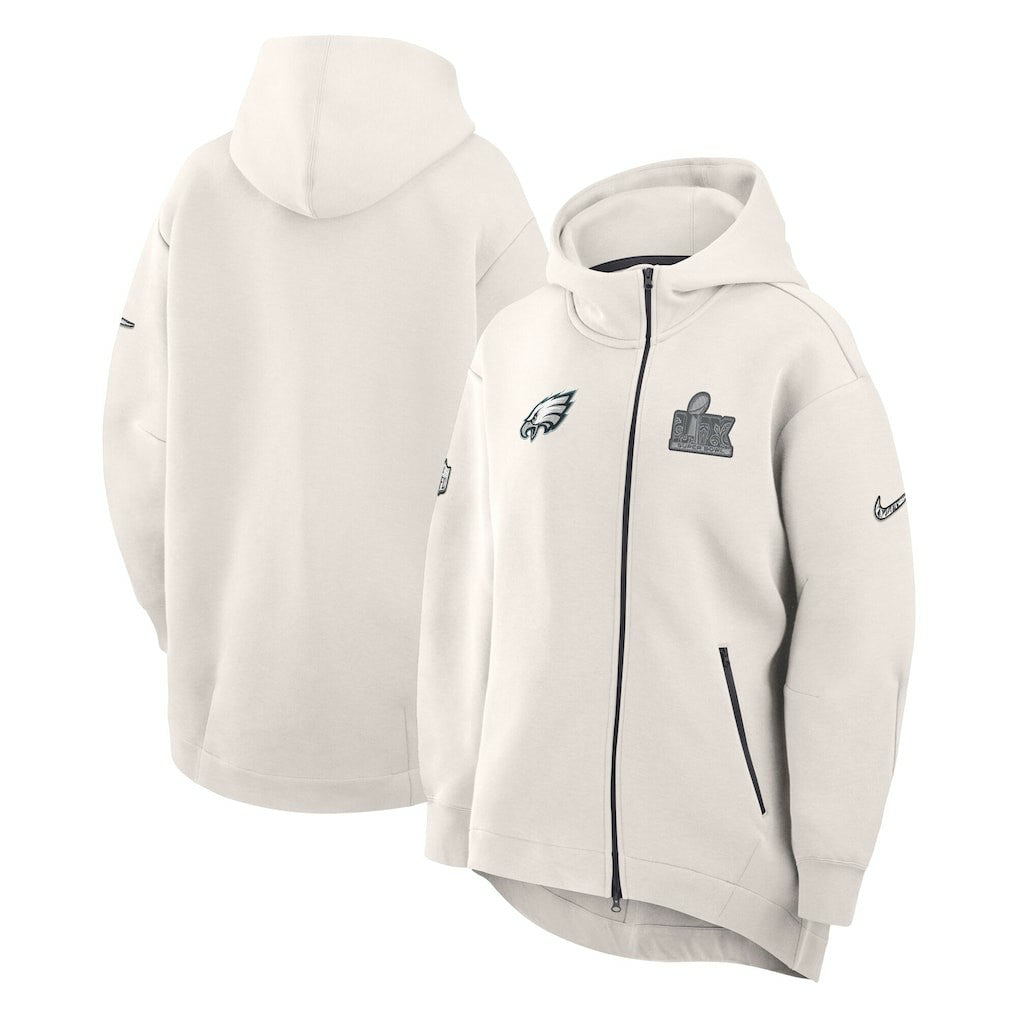 Philadelphia Eagles Women's Super Bowl LIX Opening Night Tech Fleece Full-Zip Hoodie - Cream - Nike