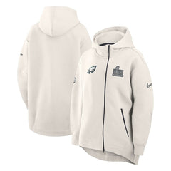 Philadelphia Eagles Women's Super Bowl LIX Opening Night Tech Fleece Full-Zip Hoodie - Cream - Nike