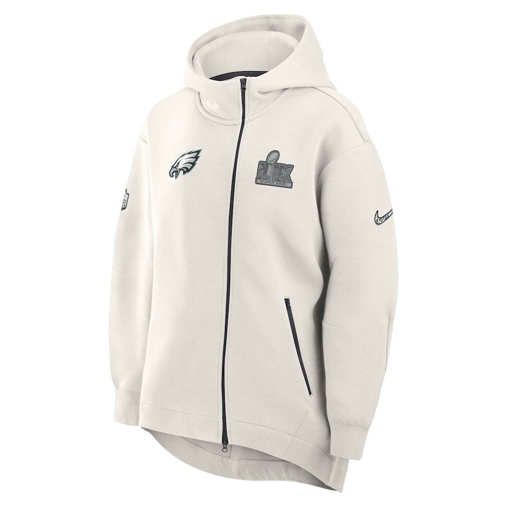 Philadelphia Eagles Women's Super Bowl LIX Opening Night Tech Fleece Full-Zip Hoodie - Cream - Nike