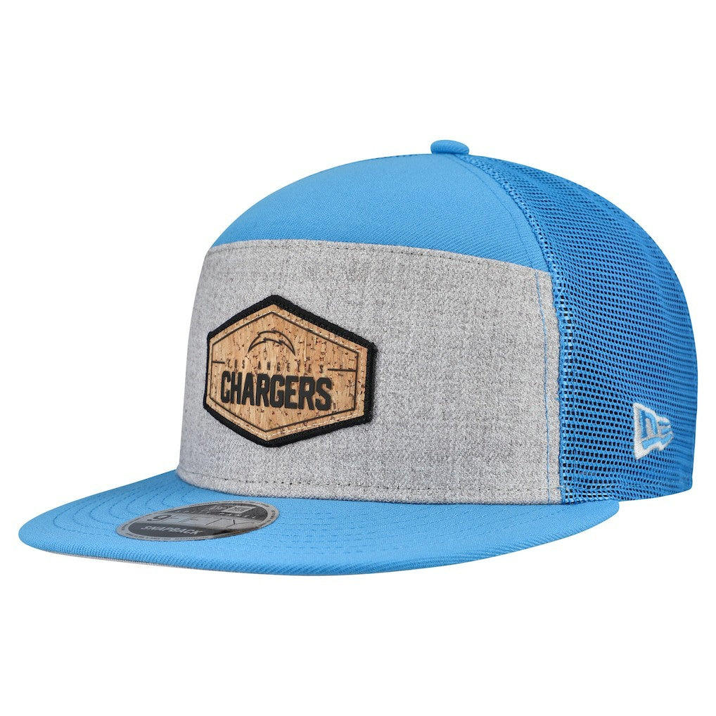 Los Angeles Chargers New Era Cork Split Panel 9FIFTY Trucker Snapback Hat - Gray/Powder Blue - NFL