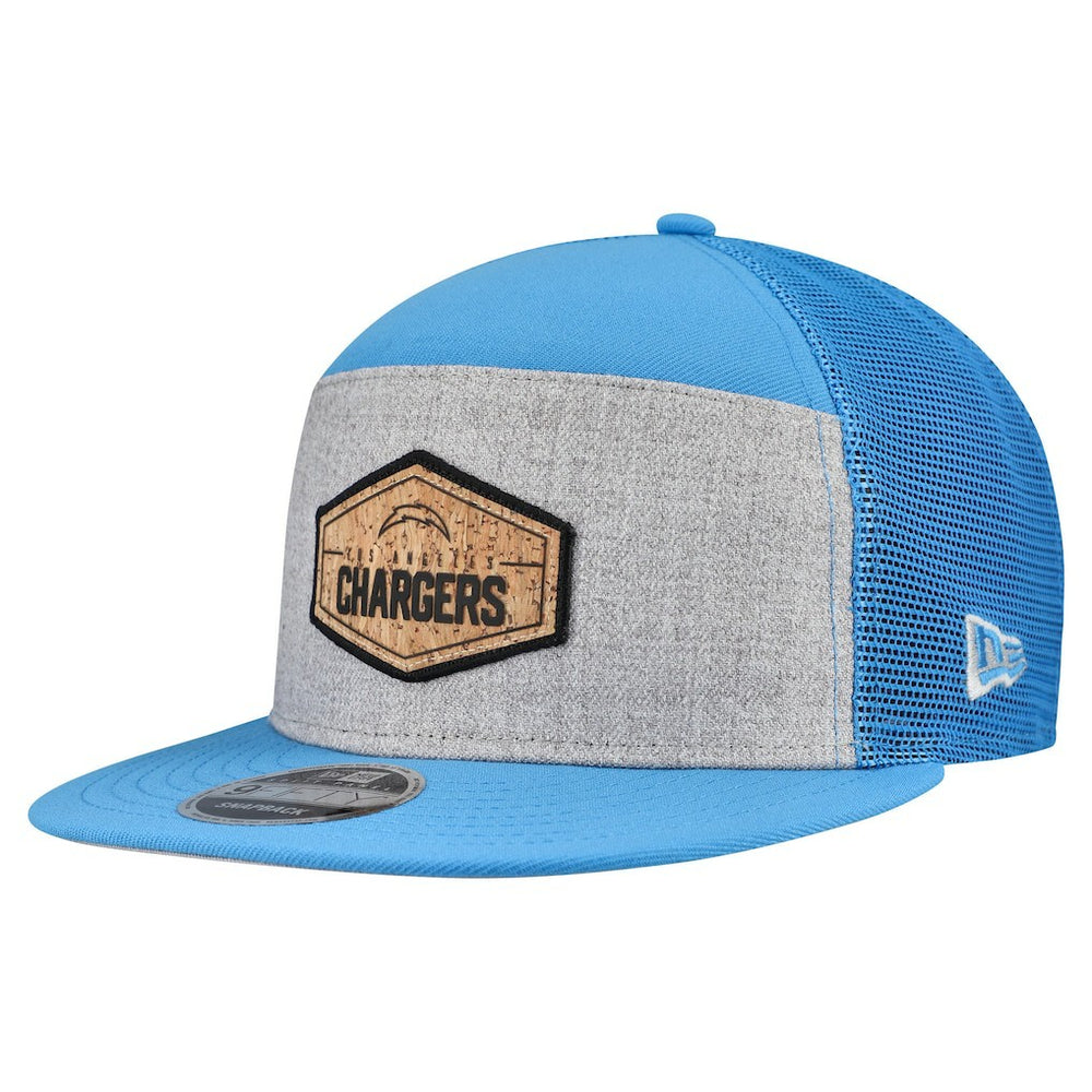 Los Angeles Chargers New Era Cork Split Panel 9FIFTY Trucker Snapback Hat - Gray/Powder Blue - NFL
