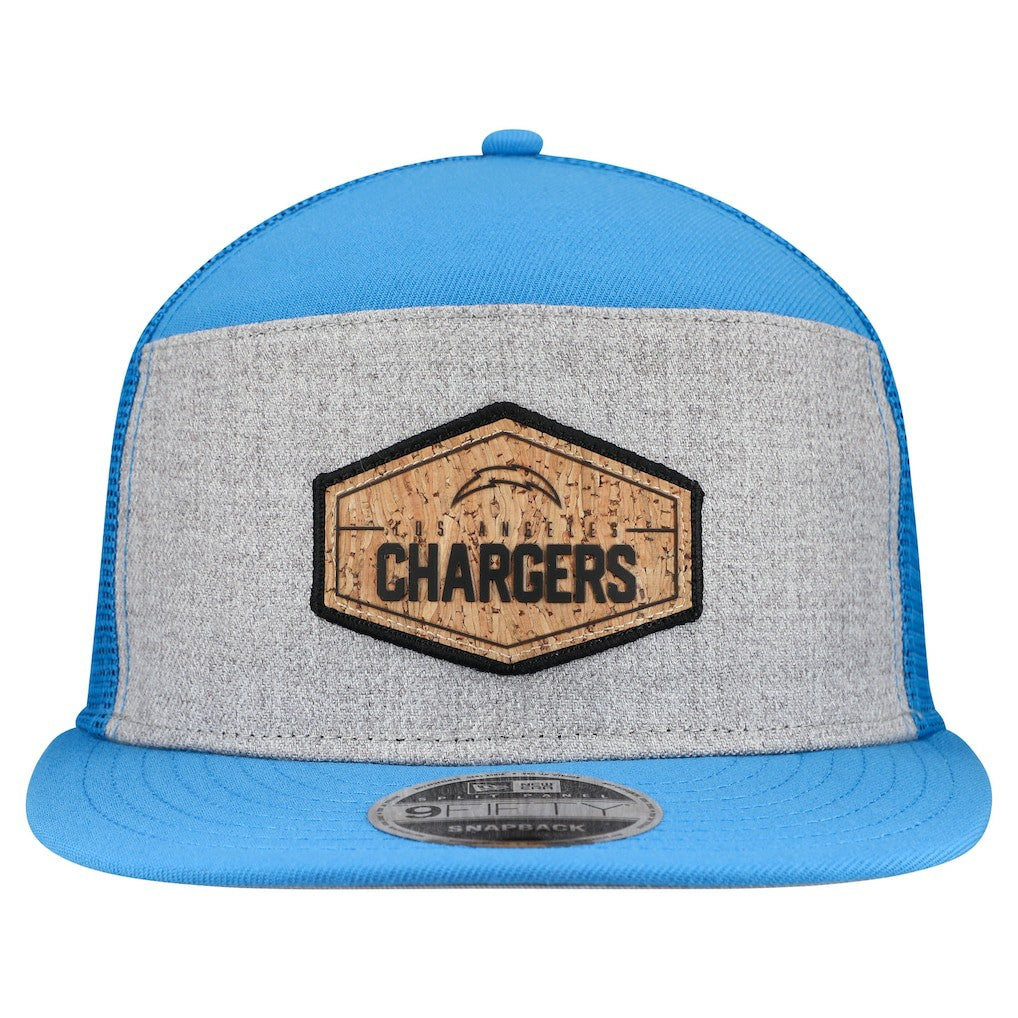 Los Angeles Chargers New Era Cork Split Panel 9FIFTY Trucker Snapback Hat - Gray/Powder Blue - NFL