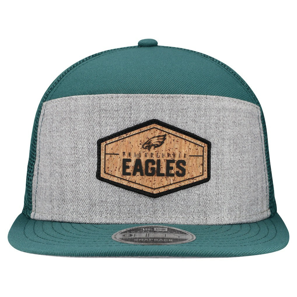 Philadelphia Eagles New Era Cork Split Panel 9FIFTY Trucker Snapback Hat - Gray/Midnight Green - NFL