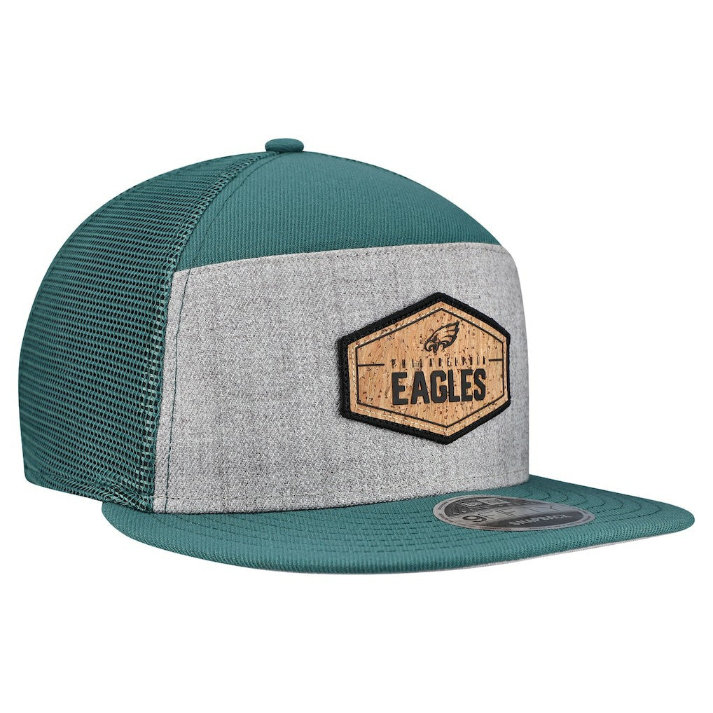 Philadelphia Eagles New Era Cork Split Panel 9FIFTY Trucker Snapback Hat - Gray/Midnight Green - NFL