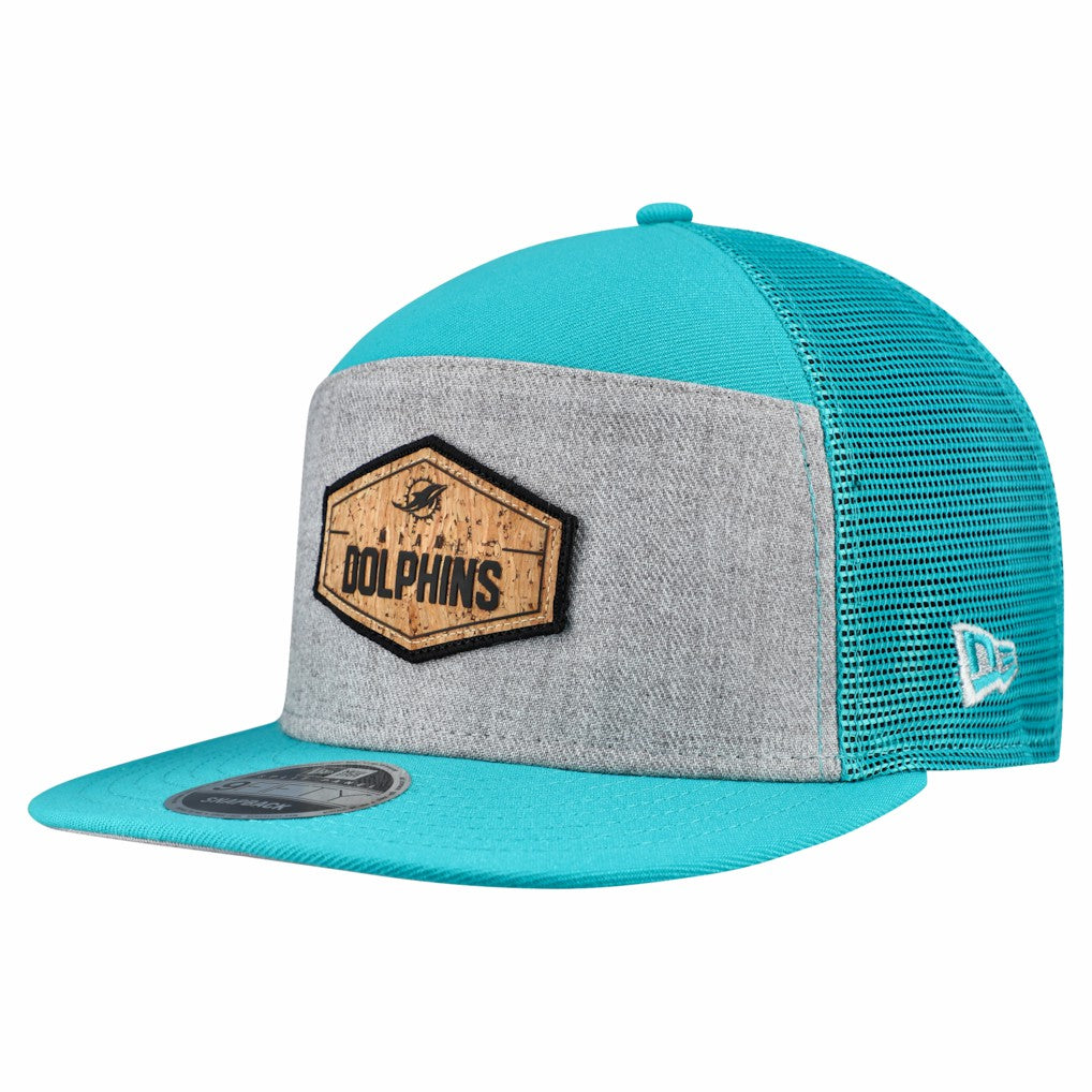 Miami Dolphins New Era Cork Split Panel 9FIFTY Trucker Snapback Hat - Gray/Aqua - NFL