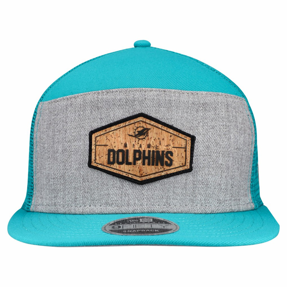 Miami Dolphins New Era Cork Split Panel 9FIFTY Trucker Snapback Hat - Gray/Aqua - NFL