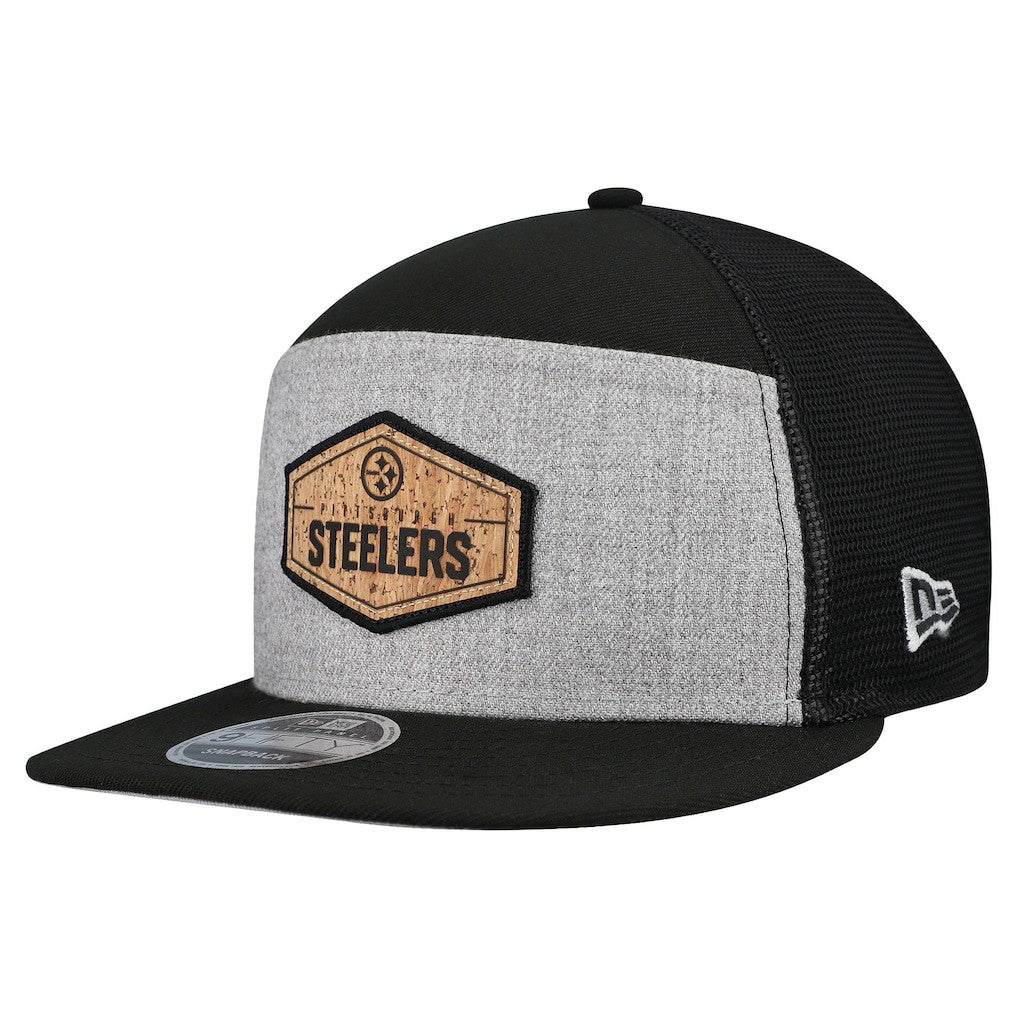 Pittsburgh Steelers New Era Cork Split Panel 9FIFTY Trucker Snapback Hat - Gray/Black - NFL