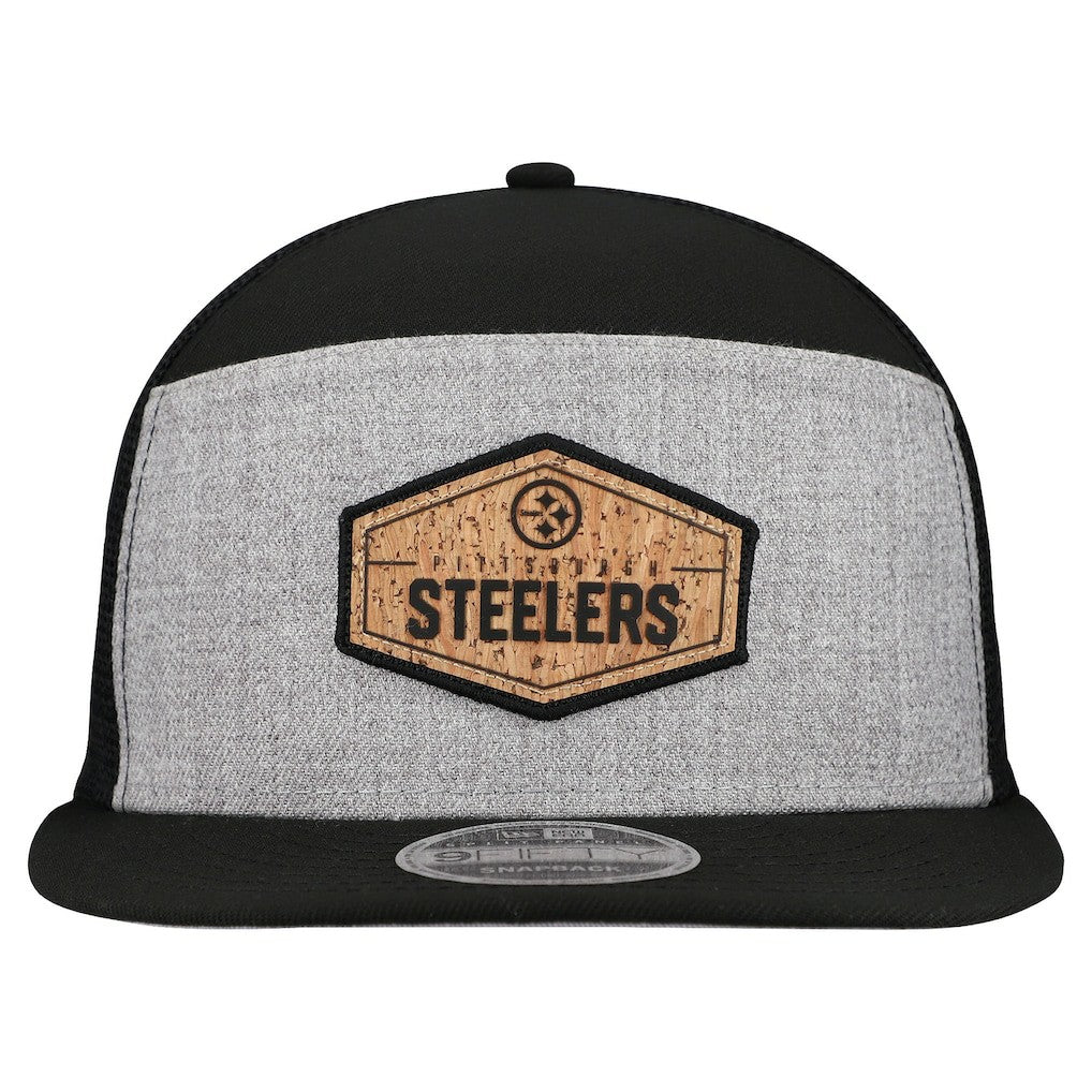 Pittsburgh Steelers New Era Cork Split Panel 9FIFTY Trucker Snapback Hat - Gray/Black - NFL
