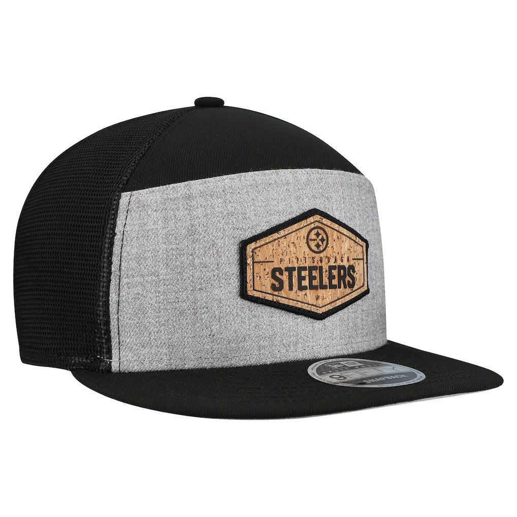 Pittsburgh Steelers New Era Cork Split Panel 9FIFTY Trucker Snapback Hat - Gray/Black - NFL