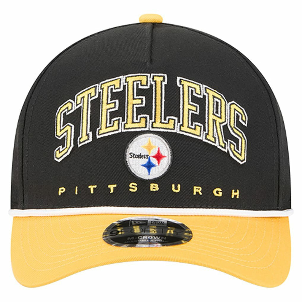 Pittsburgh Steelers New Era Arch COOLERA 9FORTY A-Frame M-Crown Adjustable Hat - Black - NFL