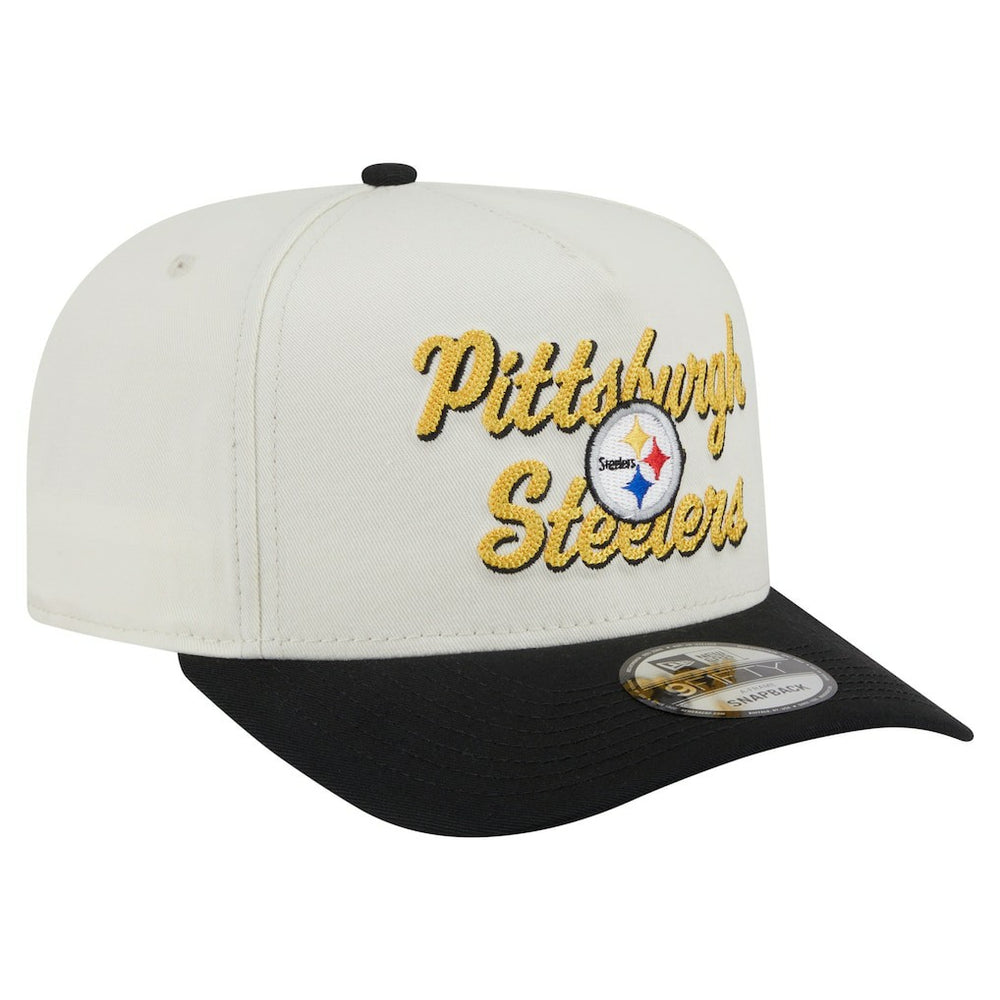 Pittsburgh Steelers New Era Chainstitch A-Frame 9FIFTY Adjustable Hat - Cream/Black - NFL