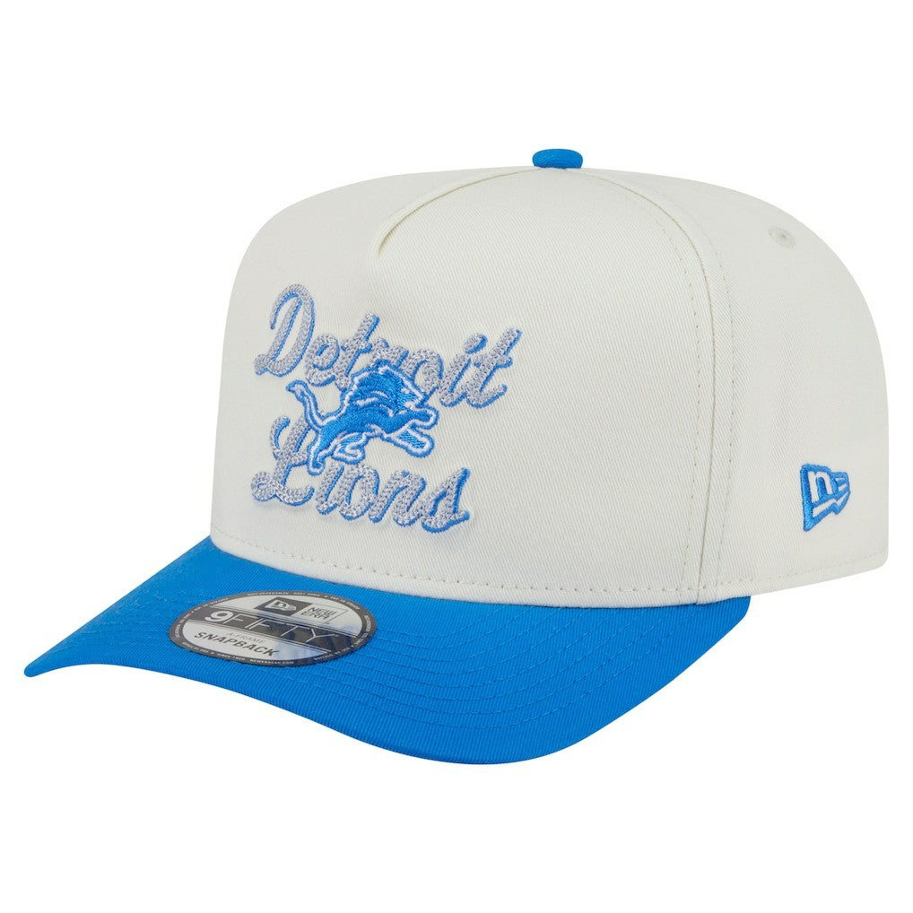 Detroit Lions New Era Chainstitch A-Frame 9FIFTY Adjustable Hat - Cream/Blue - NFL