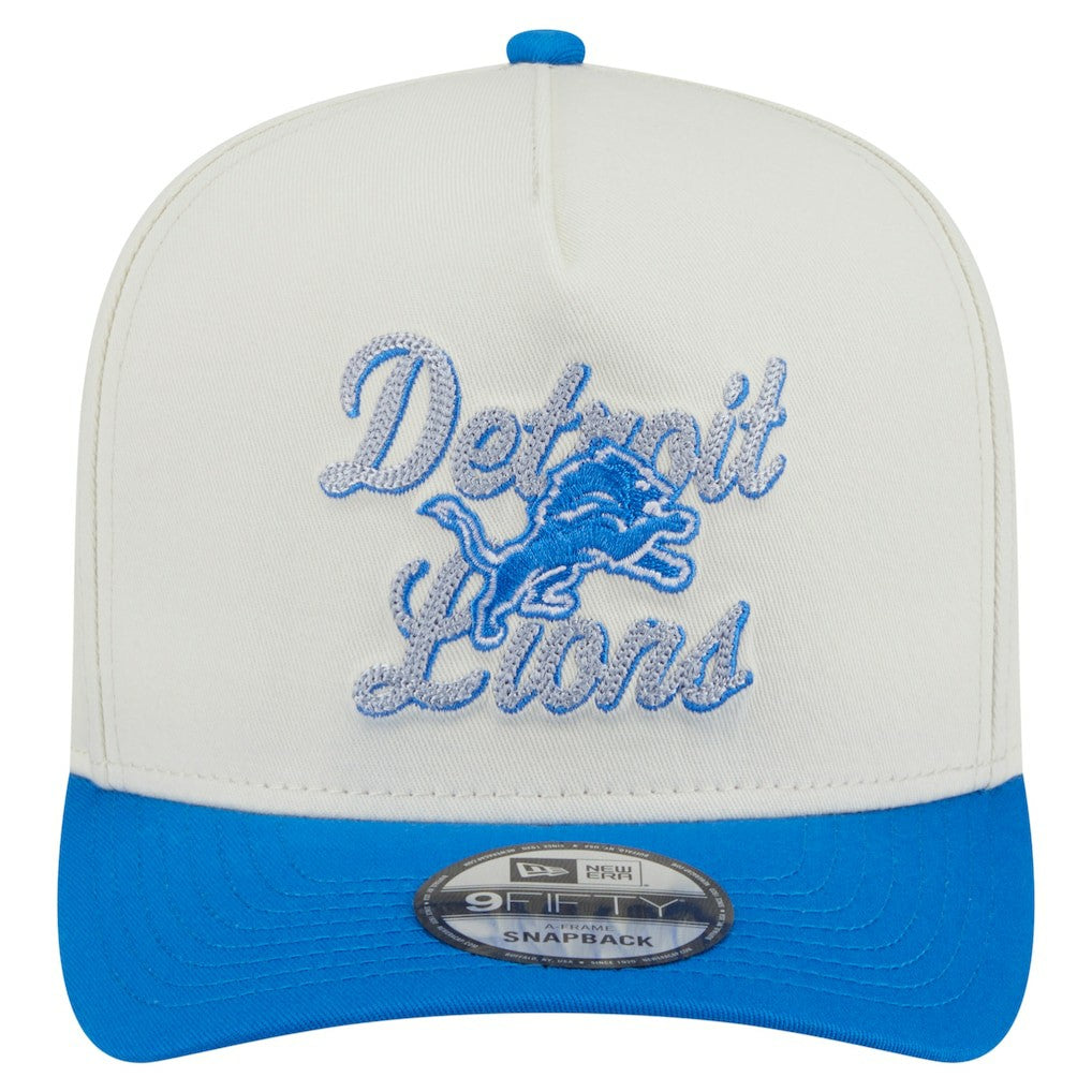 Detroit Lions New Era Chainstitch A-Frame 9FIFTY Adjustable Hat - Cream/Blue - NFL