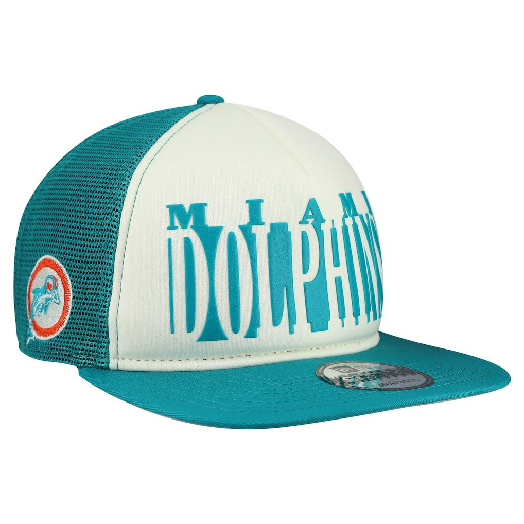 Miami Dolphins New Era Throwback Cutout A-Frame 9FIFTY Snapback Hat - Cream/Aqua - NFL