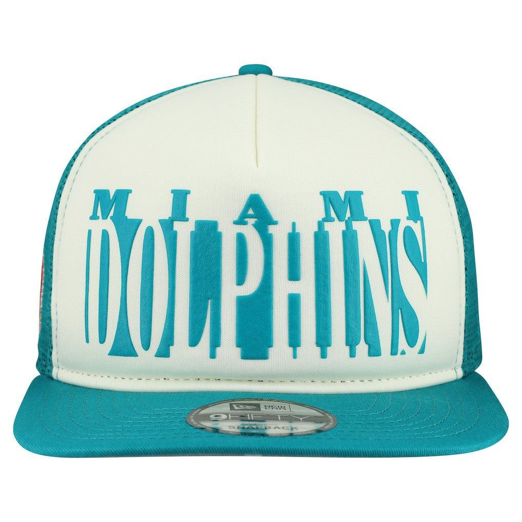 Miami Dolphins New Era Throwback Cutout A-Frame 9FIFTY Snapback Hat - Cream/Aqua - NFL