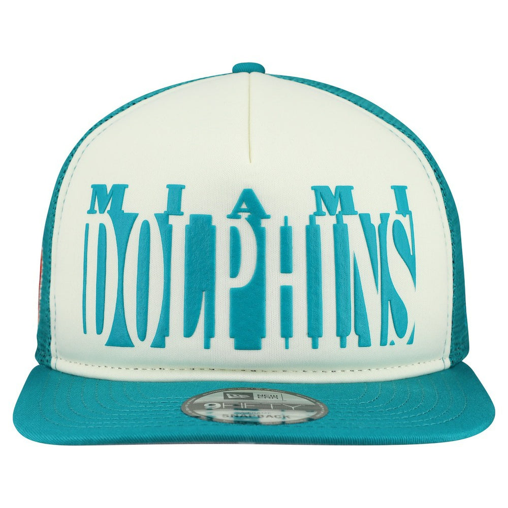 Miami Dolphins New Era Throwback Cutout A-Frame 9FIFTY Snapback Hat - Cream/Aqua - NFL