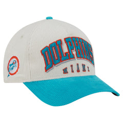 Miami Dolphins New Era Throwback Two-Tone Sided Corduroy 9FORTY A-Frame Adjustable Hat - Cream/Aqua - NFL