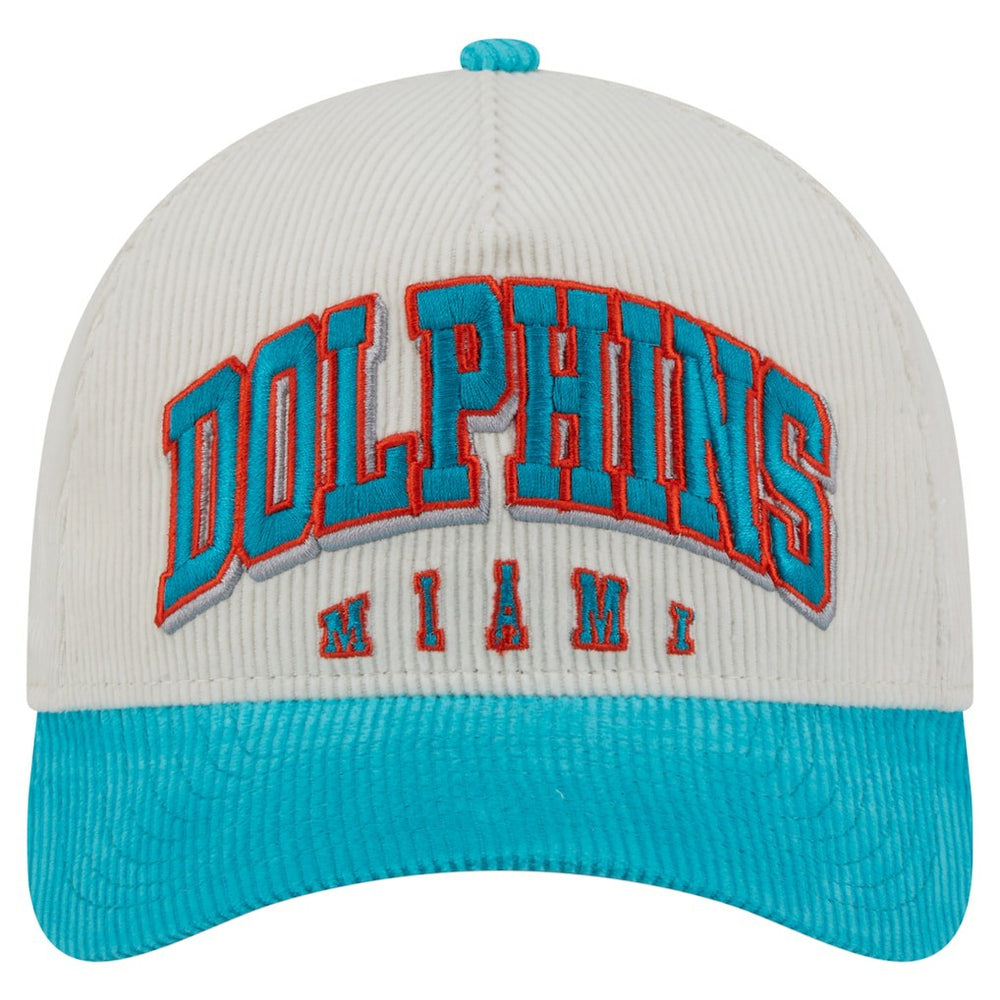 Miami Dolphins New Era Throwback Two-Tone Sided Corduroy 9FORTY A-Frame Adjustable Hat - Cream/Aqua - NFL